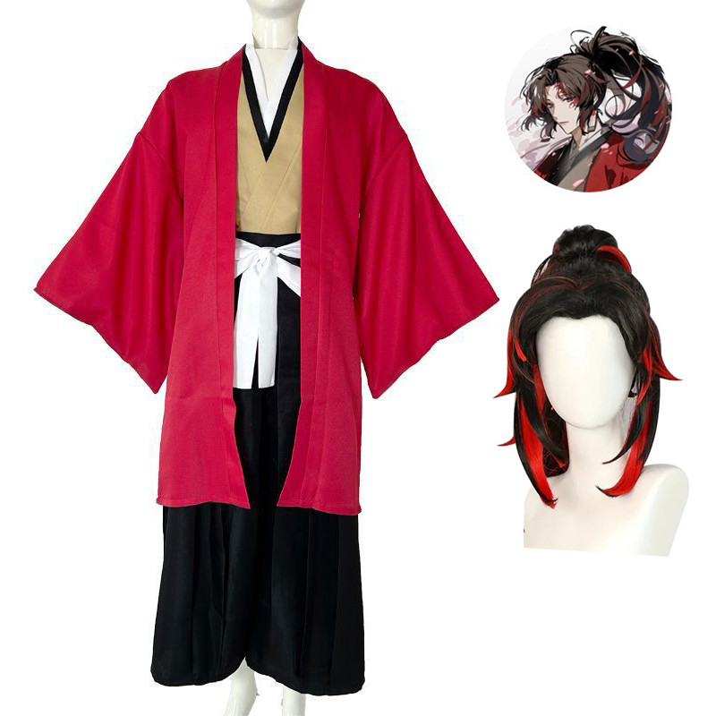Tsugikuni คอสเพลย์ Yoriichi เครื่องแต่งกายอะนิเมะคอสเพลย์ชุดกิโมโนการ์ตูนเหตุการณ์ปาร์ตี้ฮาโลวีนญี่ปุ่นนักรบคอสเพลย์เครื่องแต่งกายสําหรับชาย