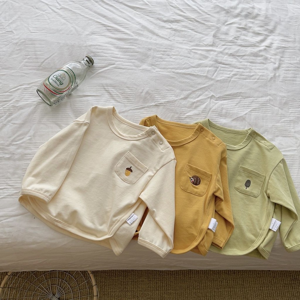ทารกแขนยาวเสื้อยืดฤดูใบไม้ผลิฤดูใบไม้ร่วงชายหญิงเด็กทารกแฟชั่นรอบคอด้านบนเวอร์ชั่นเกาหลี