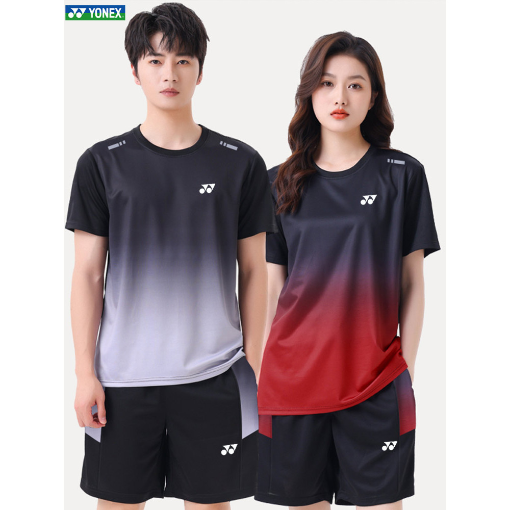 ใช่ ชุดแบดมินตันชุดกีฬาชายฤดูร้อนวิ่งออกกําลังกายการฝึกอบรมผ้าไหมน้ําแข็งแห้งเร็วระบายอากาศชุดบาสเกตบอลแขนสั้น