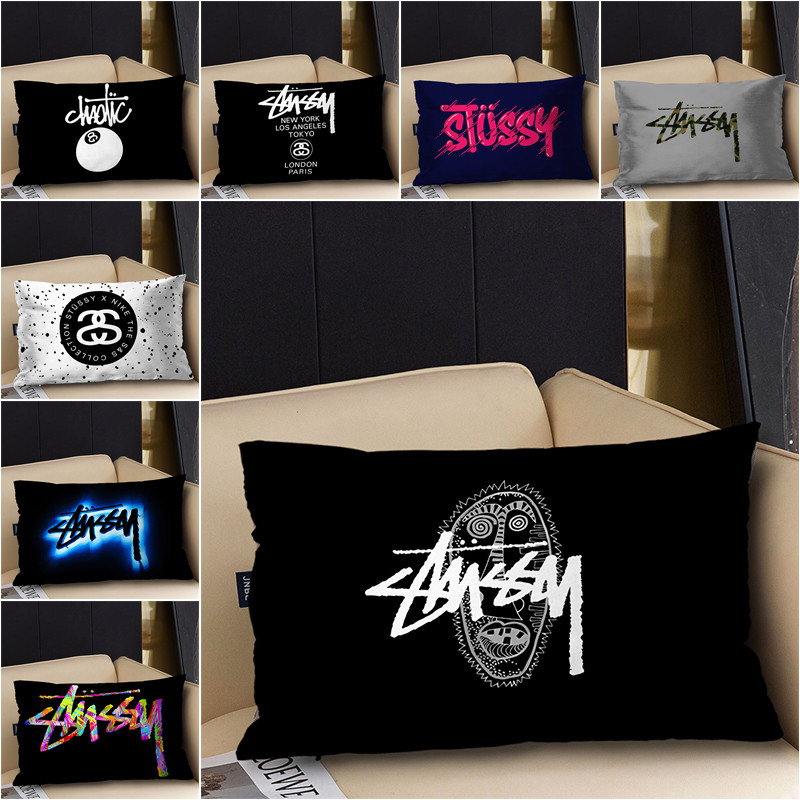 STUSSY ดื้อรั้น ปลอกหมอนสี่เหลี่ยมด้านเดียวพิมพ์ปลอกหมอนอิงตกแต่งบ้าน (ไม่มีแกน)