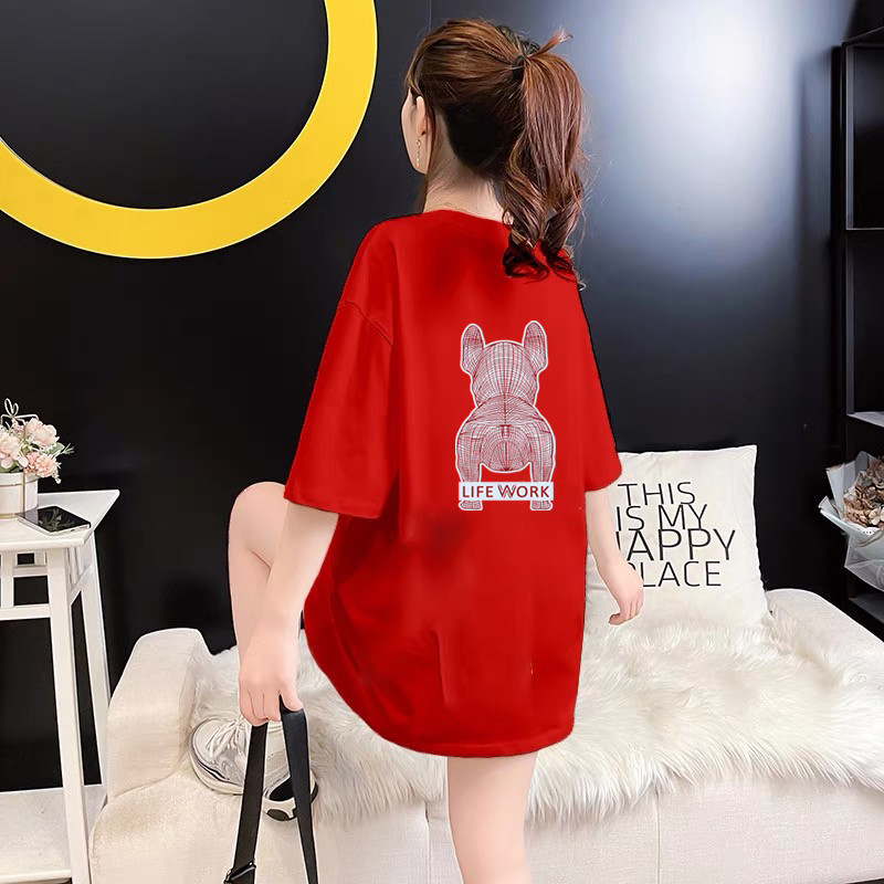 COD✅ (จัดส่งในกรุงเทพฯ) MAO Shop เสื้อยืดoversize สีpink ชมพูบานเย็น แฟชั่น ลายสุดฮิตน้องหมาลายเส้นเท่ๆ ไม่ย้วย ใส่สบาย
