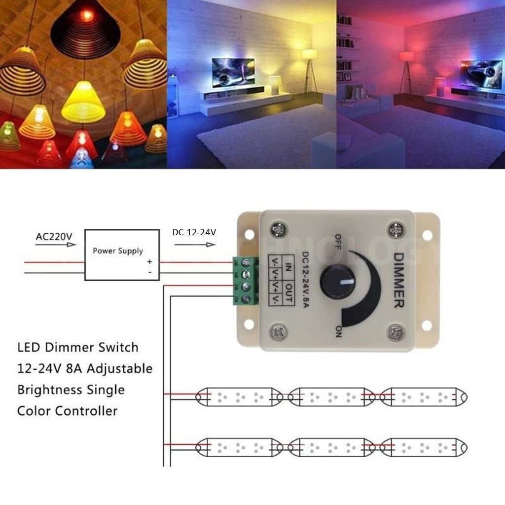 DIM8A สวิตช์หรี่ไฟ 12-24VDC 8A วัสดุ ABS Dimmer switch LED Strip Light plastic สวิทช์ดิมเมอร์ ปรับแสงสว่าง แบบวัสดุ A...