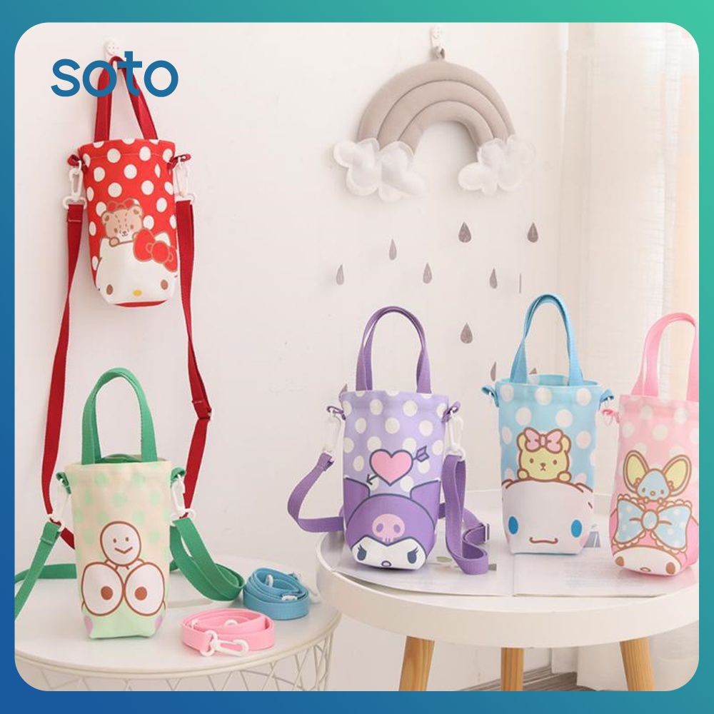 ♫ กระเป๋าใส่ขวดน้ำ Sanrio Hello Kitty สุดน่ารัก กระเป๋าผ้าแคนวาสลาย Kuromi Pochacco กระเป๋าใส่แก้ว ของขวัญสำหรับเด็กผู้หญิง