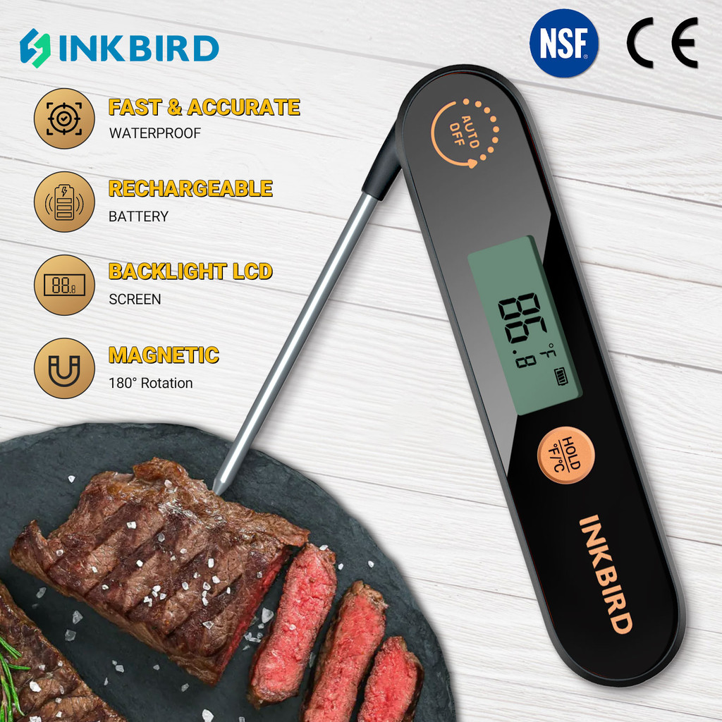 Inkbird IHT-1X เครื่องวัดอุณหภูมิอาหารเนื้อดิจิตอลอ่านทันทีพร้อม Probe Alarm สําหรับย่างครัวเตาอบบาร์บีคิวทําอาหาร