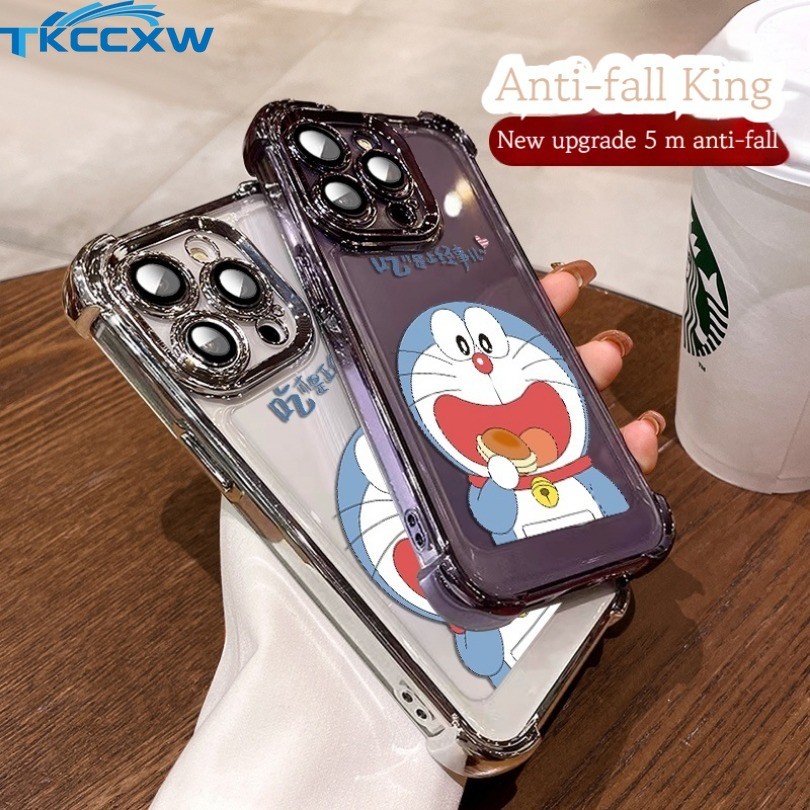 พร้อมฟิล์มเลนส์เคสโทรศัพท์เข้ากันได้สําหรับoppo Reno 12F 11F Reno 11 10 8 7 6 5 Pro Reno 5K 8Tค้นหาX7 Ultraนุ่มน่ารักDoraemonชุบเคสโทรศัพท์