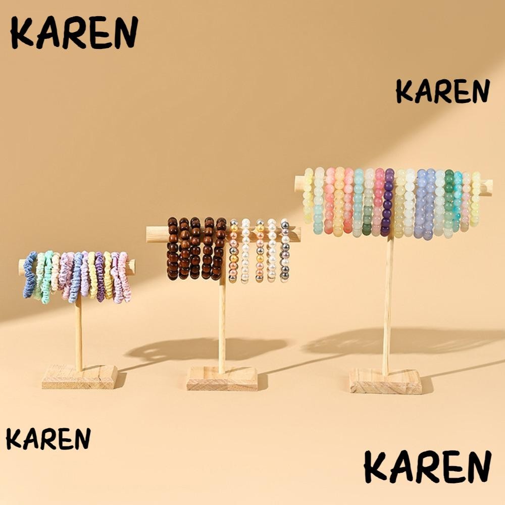ขาตั้งโชว์เครื่องประดับ KAREN, ยางรัดผมไม้เนื้อแข็งที่เก็บเครื่องประดับสร้อยข้อมือชั้นวางสร้อยคอ, Simple T-Bar Tabletop Bracelet Storage Rack Home