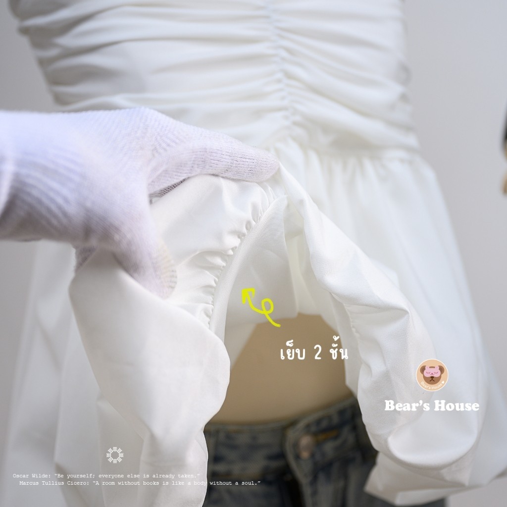 Alicia Balloon Crop เสื้อเกาะอก บอลลูน ผ้าครัช ดีเทลเเต่งจีบอก ด้านหลังสม็อค - รูปที่ 6