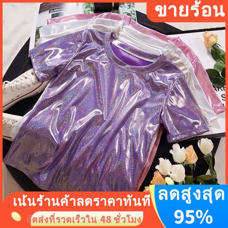 เสื้อยืดแขนสั้น ผ้าเรยอน ลายเชียร์ลีดเดอร์เต้นรําดิสโก้ แจ๊ส สําหรับผู้หญิง