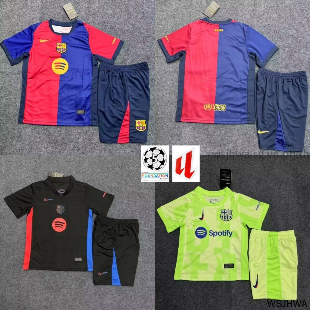 ใหม่ Barca Kids Jersey 24-25 Barcelona Home Away Third 3rd Set เสื้อฟุตบอลเด็ก