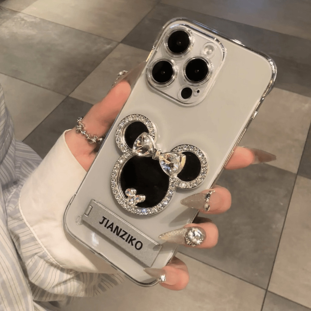 หรูหราไม่มีขอบแฟลชเพชรกระจกยืนเคสโทรศัพท์สําหรับiphone15 14 13 12 11 Pro MAX IXS MAX XR XSปลอกกันกระแทกป้องกันกล้องนุ่มปกหลัง
