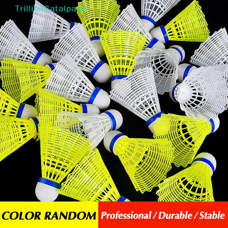 Trillioncatalpa 1PCS ลูกแบดมินตันพลาสติกทนทานสีเหลืองสีขาวนักเรียนไนลอนแบดมินตันทนทาน TH