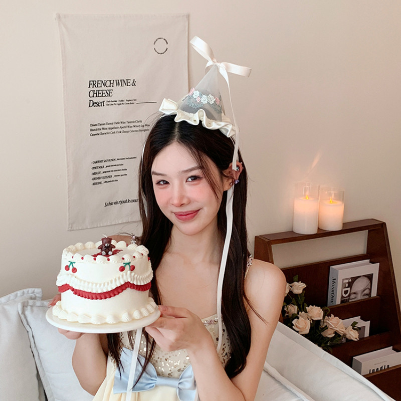 เย็บปักถักร้อยฝรั่งเศสวันเกิดหมวกคลิปผมโบว์หวานคาดศีรษะ ใบเรียกเก็บเงินเป็ด คลิป
