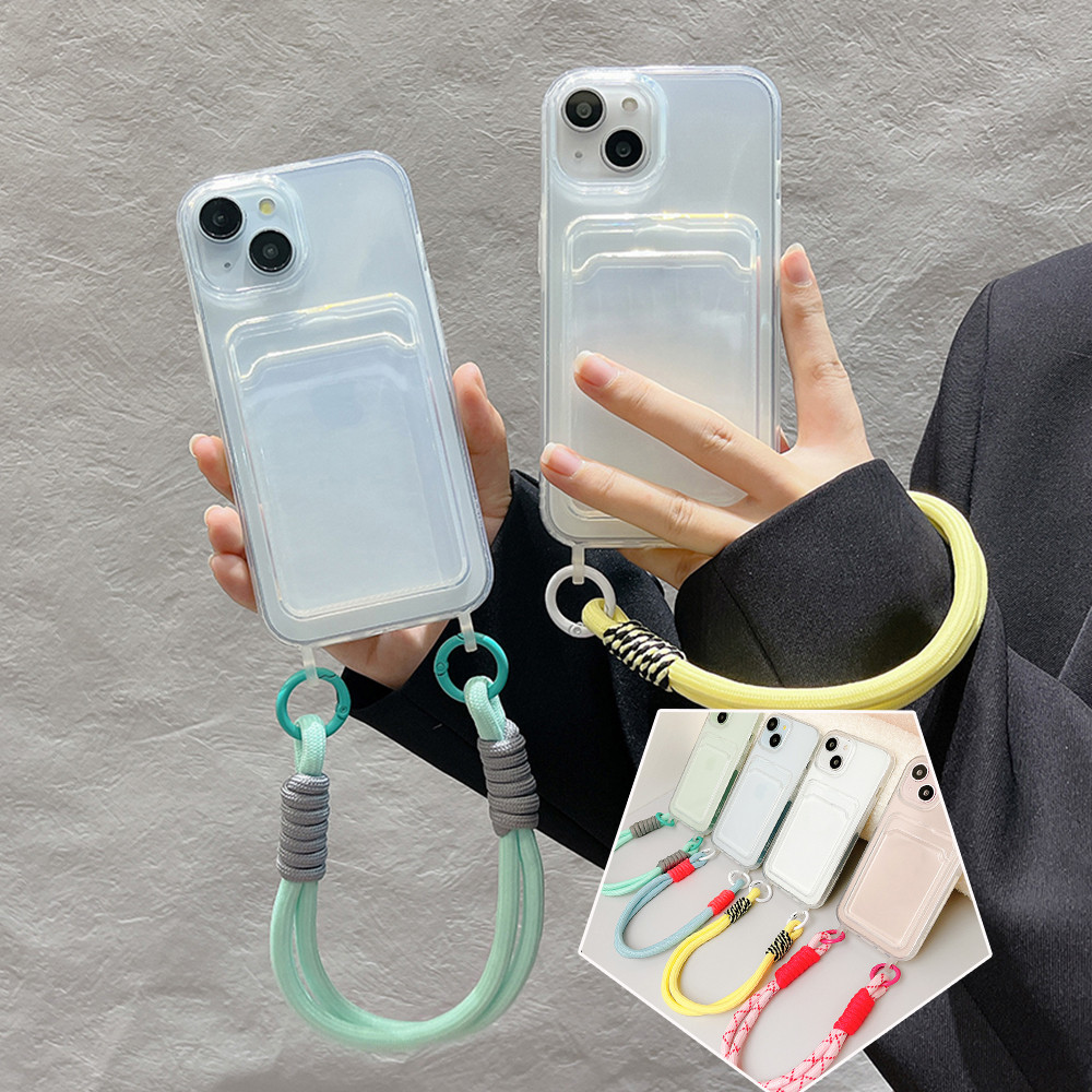 เคส for iPhone 11 XR 7 8 13 14 12 15 Pro Max XS 7Plus 15 Plus 3in1 เคสไอโฟน มีสายคล้องข้อที่ใส่การ์ด