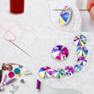 Rivoli เย็บบน Rhinestones รอบลูกปัดแก้วคริสตัล AB เย็บ Rhinestone DIY สําหรับเย็บปักถักร้อย