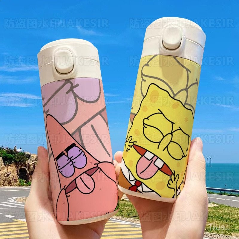 SpongeBob Pae Star ถ้วยน้ำตลกกระติกน้ำสแตนเลสความจุขนาดใหญ่แบบพกพา INS ขวดน้ำมูลค่าสูง