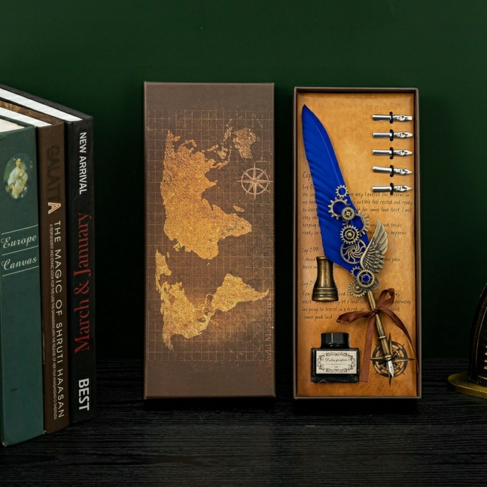 🍀Vintage Premium Gear Quill Set Harry Potter
