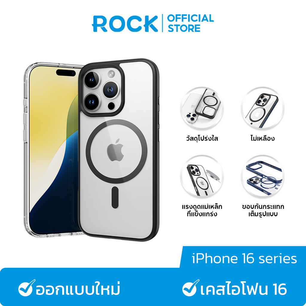 ROCK เคส เคสไอโฟน Magsafe เคสใส iPhone 16 Pro Max /16 Pro/16Plus เคสแม่เหล็กแบบชาร์จไร้สาย อะคริลิค เคสไอโฟน แบบแม่เหล็ก