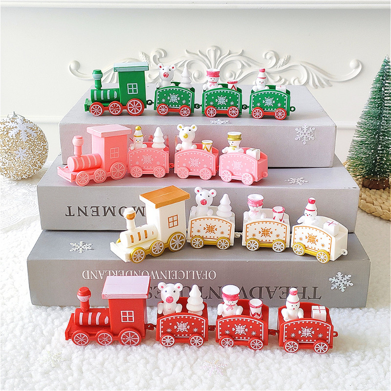 สีขาวสีชมพูสีแดงสีเขียวรถไฟคริสต์มาสคริสต์มาสตกแต่งบ้านเด็กรถไฟของเล่น