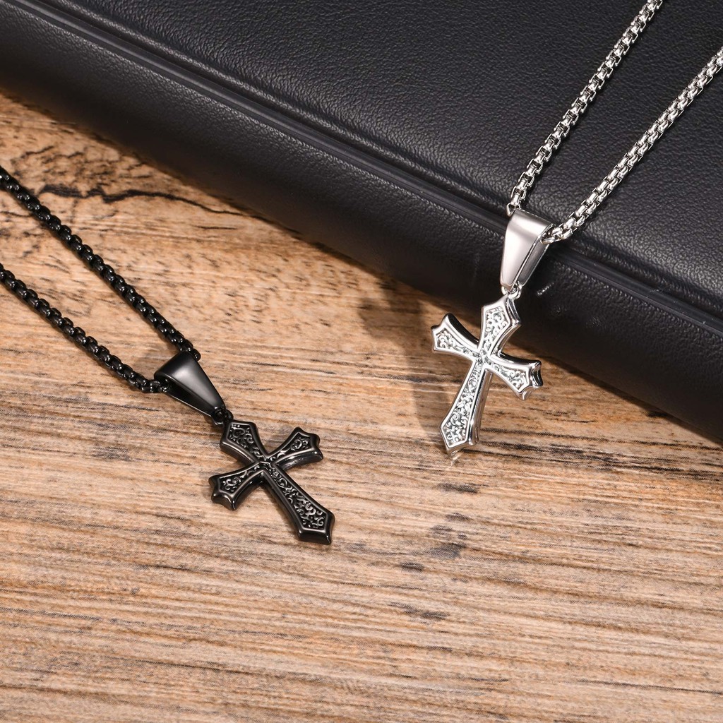 Vnox Vintage Cross จี้สร้อยคอผู้หญิงผู้ชาย,18k Gold Christ Jesus Faith Neckalce,เครื่องประดับสแตนเลส - รูปที่ 3