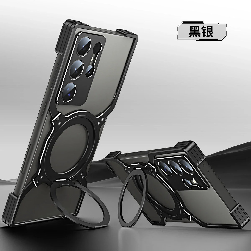 เคสไทเทเนียมโลหะแม่เหล็กสําหรับ Samsung Galaxy S23 Ultra S24U กันชนอลูมิเนียมอัลลอยด์ 360° กรอบป้องกันเลนส์ขาตั้ง S24 Ultra Cover
