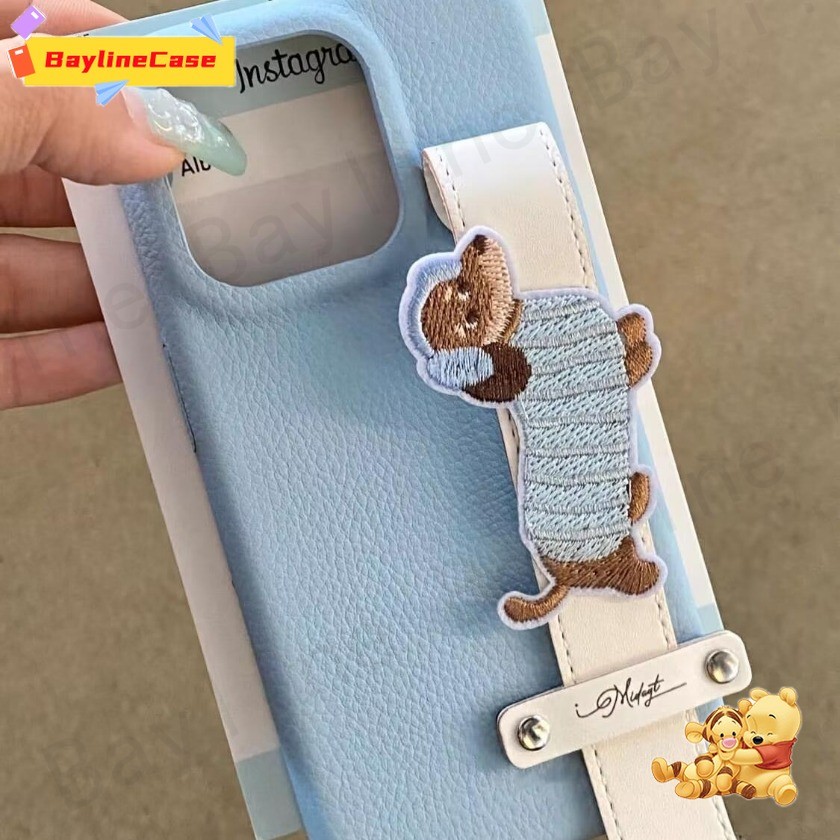 Insหนังนุ่มปักสุนัขสายรัดข้อมือเคสโทรศัพท์สําหรับiphone 16 15 14 13 12 11 Pro Max X Xr Xs Max 8 7 Plus SE2020 คลุมทั้งหมดกันกระแทกแขนป้องกัน