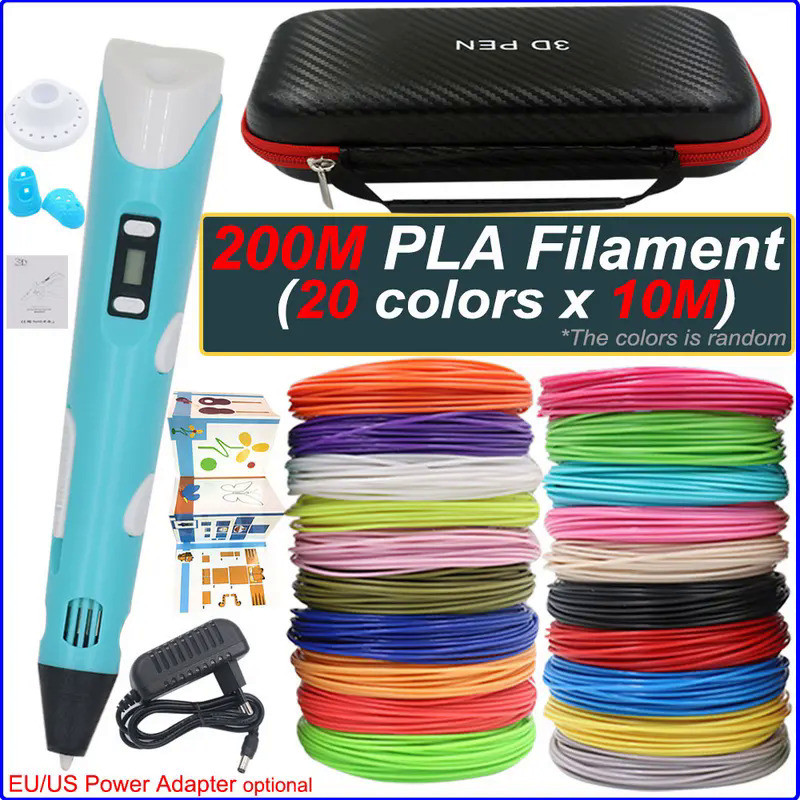 Kids 3D Pen 3D Drawing Printing Pen with LCD Screen Power Adapter PLA Filament Suitcase Children's C