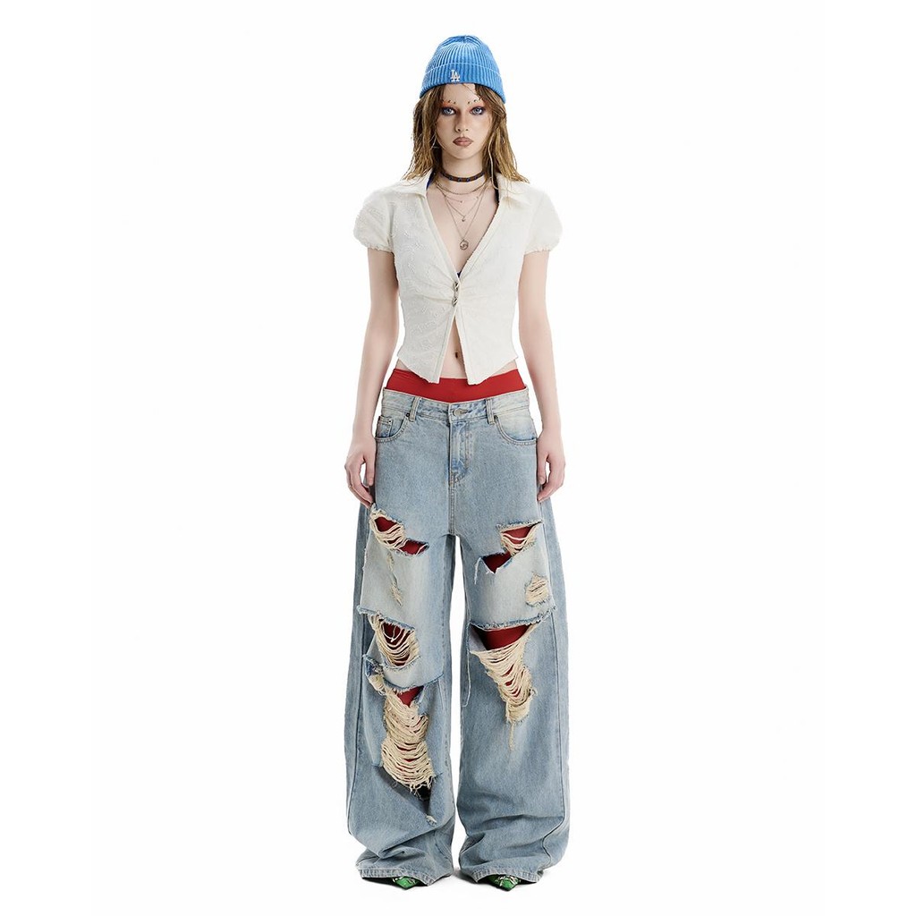 TATICHU - SG.S Distressed Ripped Jean - กางเกงยีนส์ขากว้างฉีก