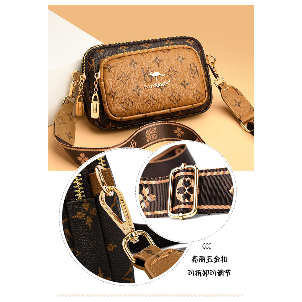 High-end Feeling PU หนัง Messenger กระเป๋า Casual Commuter กระเป๋าสะพายความจุขนาดใหญ่ Retro พิมพ์ไหล่กระเป๋าแฟชั่น All-Match