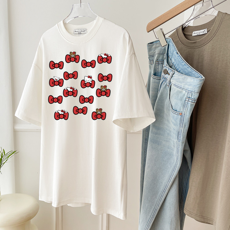 COD (จัดส่งในกรุงเทพฯ) MAO Shop พิมพ์การ์ตูนโบว์ oversize เสื้อผ้าวินเทจวัยรุ่น แฟชั่นเกาหลี #53908
