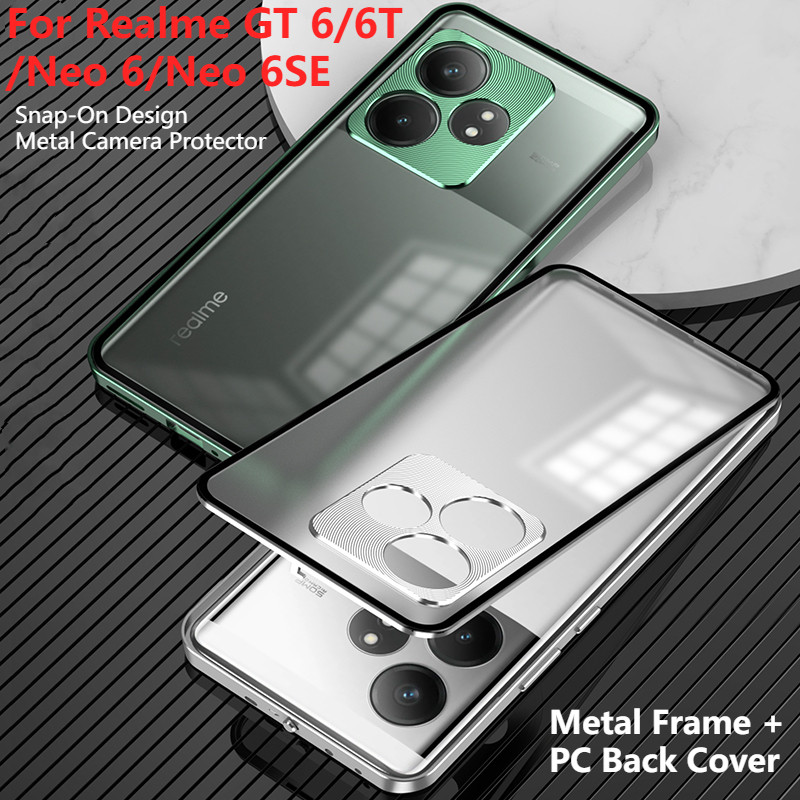 Luxury Snap-On Design สไลด์ปลดล็อกกรอบโลหะแม่เหล็กสําหรับ OPPO Realme GT6 GT 6 6T Neo 6 6SE Frosted PC ฝาหลังปลอก