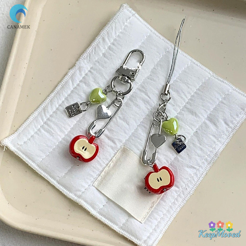Keepmoving Sweet Fresh Heart Apple พวงกุญแจโทรศัพท์ Lucky Beaded จี้ Ch กระเป๋าเป้สะพายหลังตกแต่งสาวแฟชั่นกล้อง Lanyard ใหม่