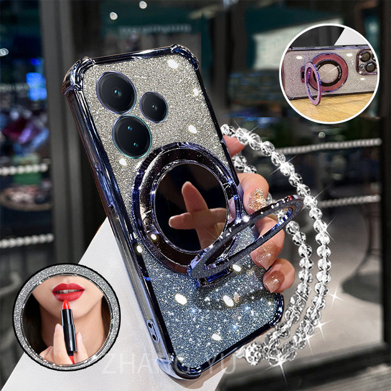 กันกระแทกcase สําหรับ Realme C53 C51 C63 C61 NOTE 50 เคสโทรศัพท์ 3D ที่วางกระจกแต่งหน้าสร้อยข้อมือใหม่ softcase