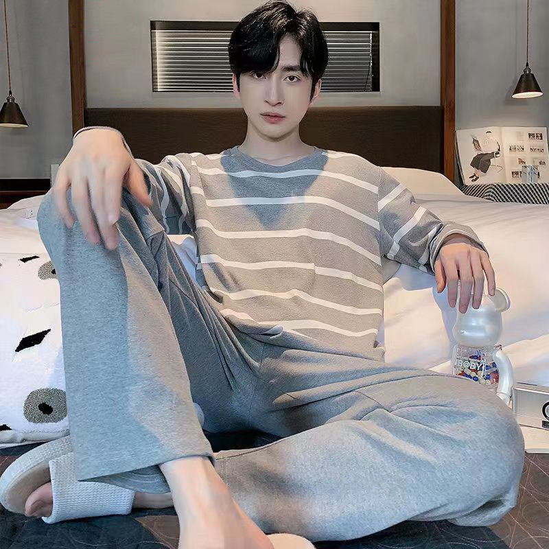 EERSHENSHI ชุดนอนกางเกงขายาวแขนยาวผู้ชายฤดูใบไม้ผลิและฤดูใบไม้ร่วงชุดลําลองเรียบง่ายสามารถสวมใส่นอก
