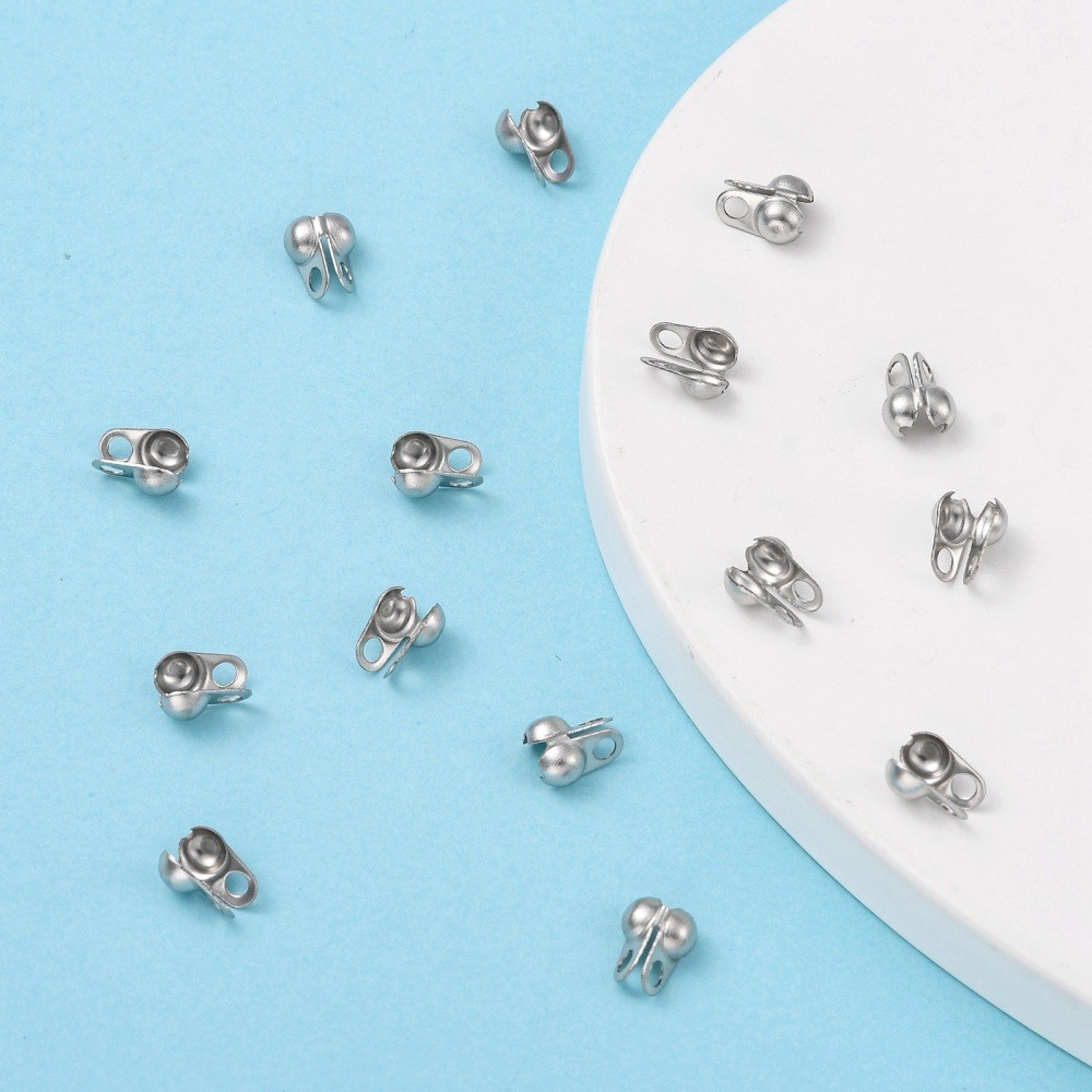 20-100pc Tarnish ทน 304 สแตนเลสสตีลลูกปัดเคล็ดลับ Calotte Ends Clamshell Knot ฝาครอบสแตนเลสสี 8x4 มม.รู: 2 มม. - รูปที่ 3