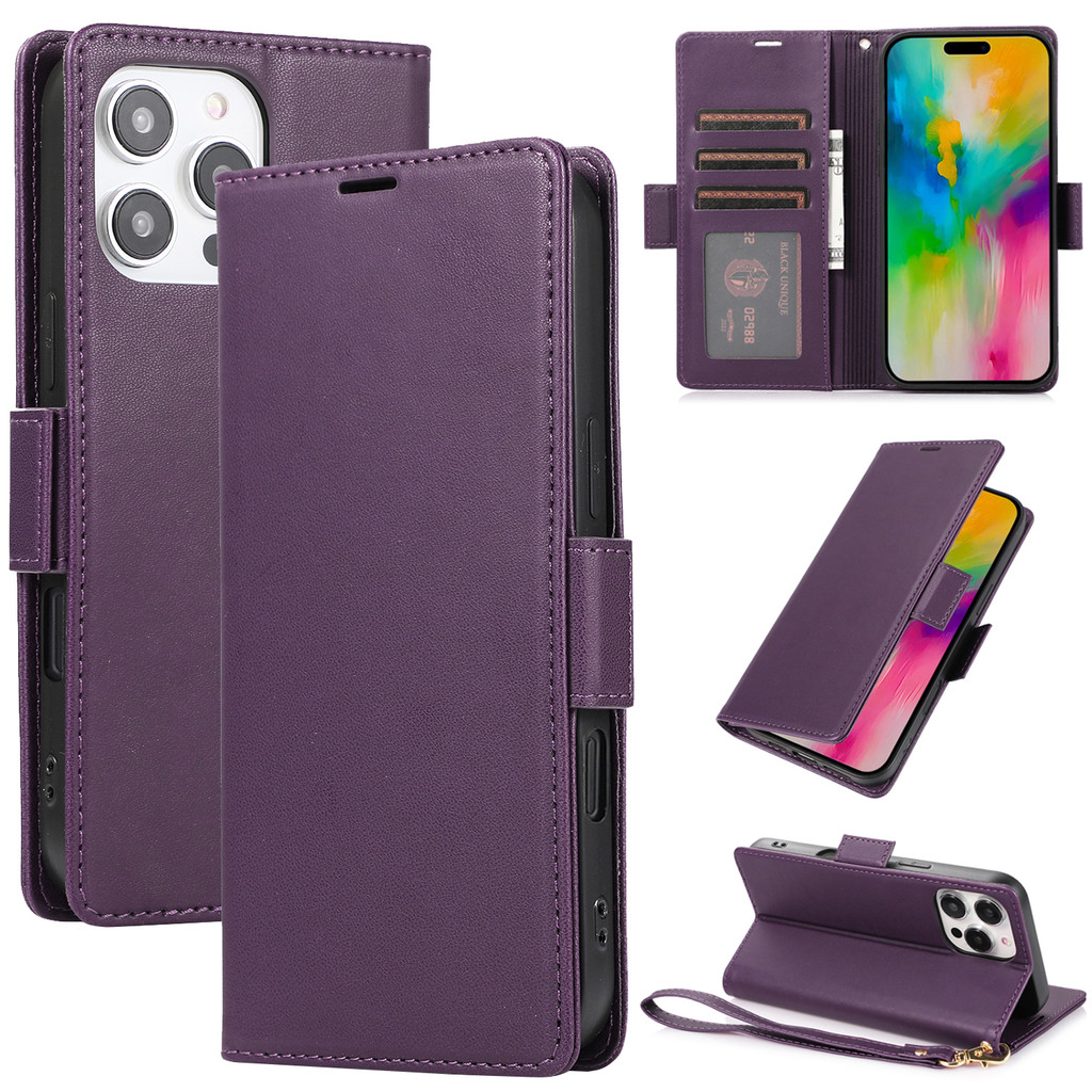 กระเป๋าสตางค์พร้อมผู้ถือบัตรหนัง Kickstand สายรัดข้อมือเคสโทรศัพท์สําหรับ iPhone 16 15 14 13 12 11 Pro Max X XS XR 7 8 Plus Cover
