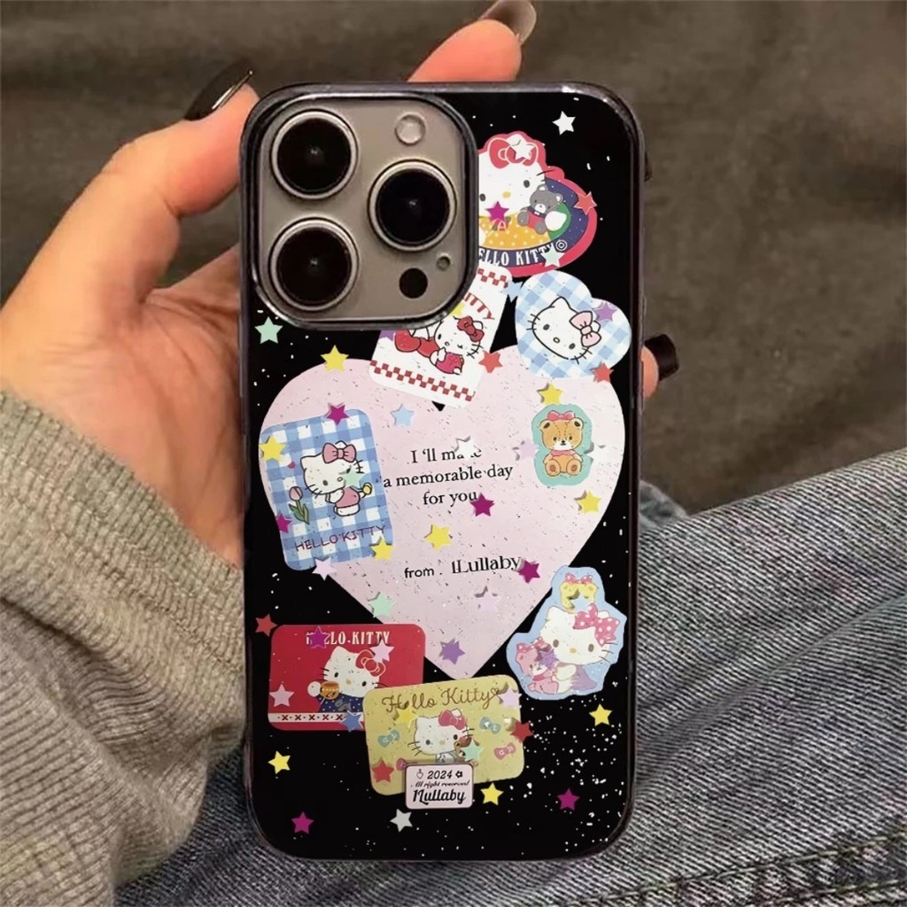 น่ารัก Star Hello Kitty เหมาะสําหรับ Apple 16/15promax เคสโทรศัพท์ 14/13/12 นุ่ม XR/XS/8P ขอบตรง 7p เคสโทรศัพท์