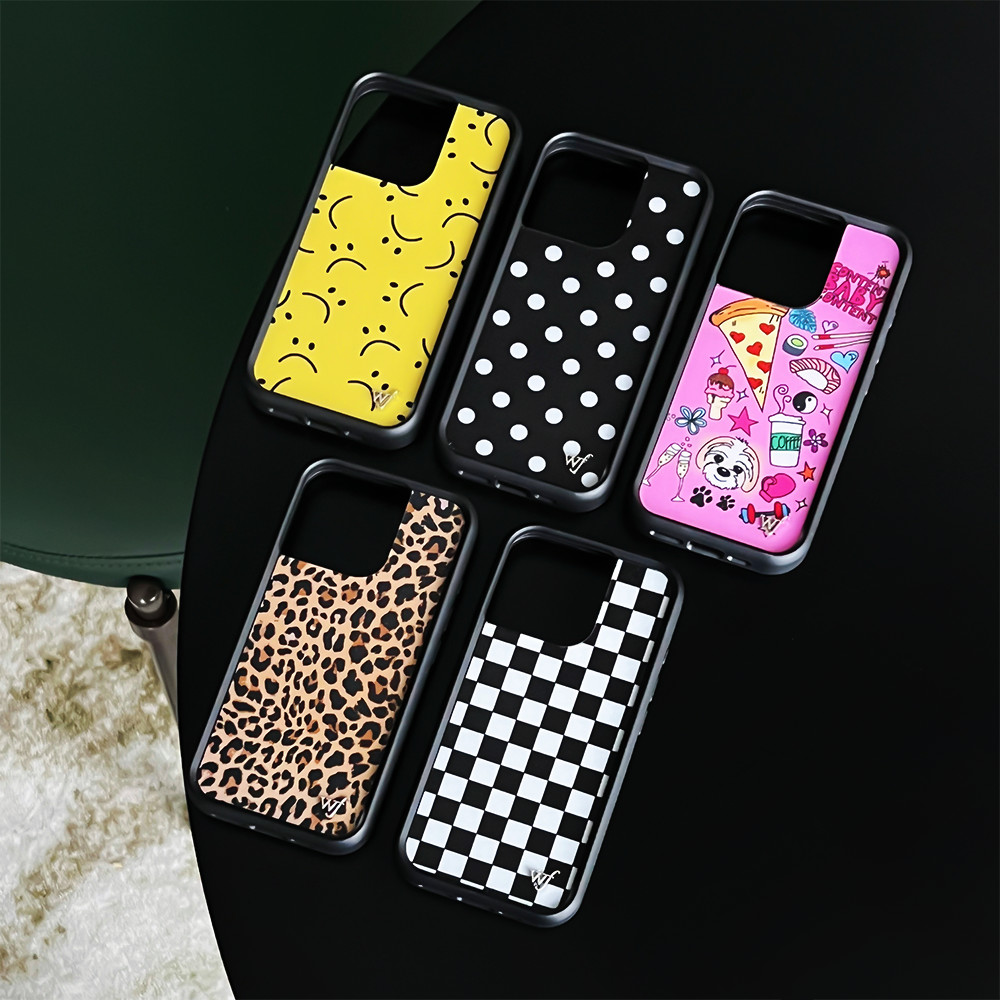 Wildflower Leopard Checkerboard การออกแบบการ์ตูนปลอกดอกไม้ป่าป้องกันกรณีเข้ากันได้สําหรับ IPHONE 12 13 PRO 14 PROMAX 15 16 PLUS อุปกรณ์ฝาครอบป้องกันเคสโทรศัพท์