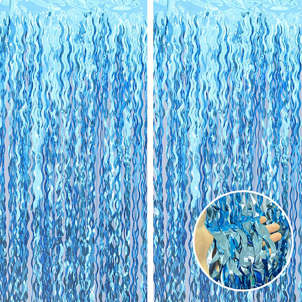 แนะนำ ผ้าม่าน 1x2m สีฟ้าอ่อนคลื่นลวดลายผ้าม่านฟอยล์ Tinsel Fringe Streamer พื้นหลังสําหรับงานเลี้ยงวันเกิดงานแต่งงานตกแต่ง ราคาพิเศษ มีเก็บเงินปลายทาง