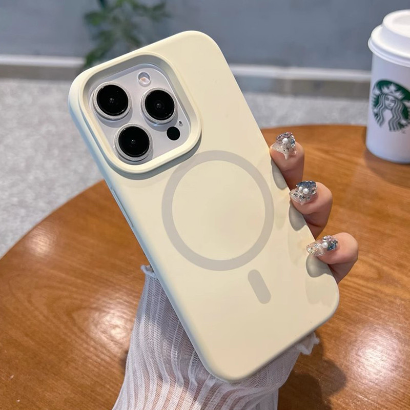 หรูหราซิลิโคนเหลวแม่เหล็กเคสโทรศัพท์ สําหรับ iPhone 16 15 14 13 12 Pro Max 16 Plus สีทึบเรียบง่ายกันกระแทกนุ่มปกหลัง