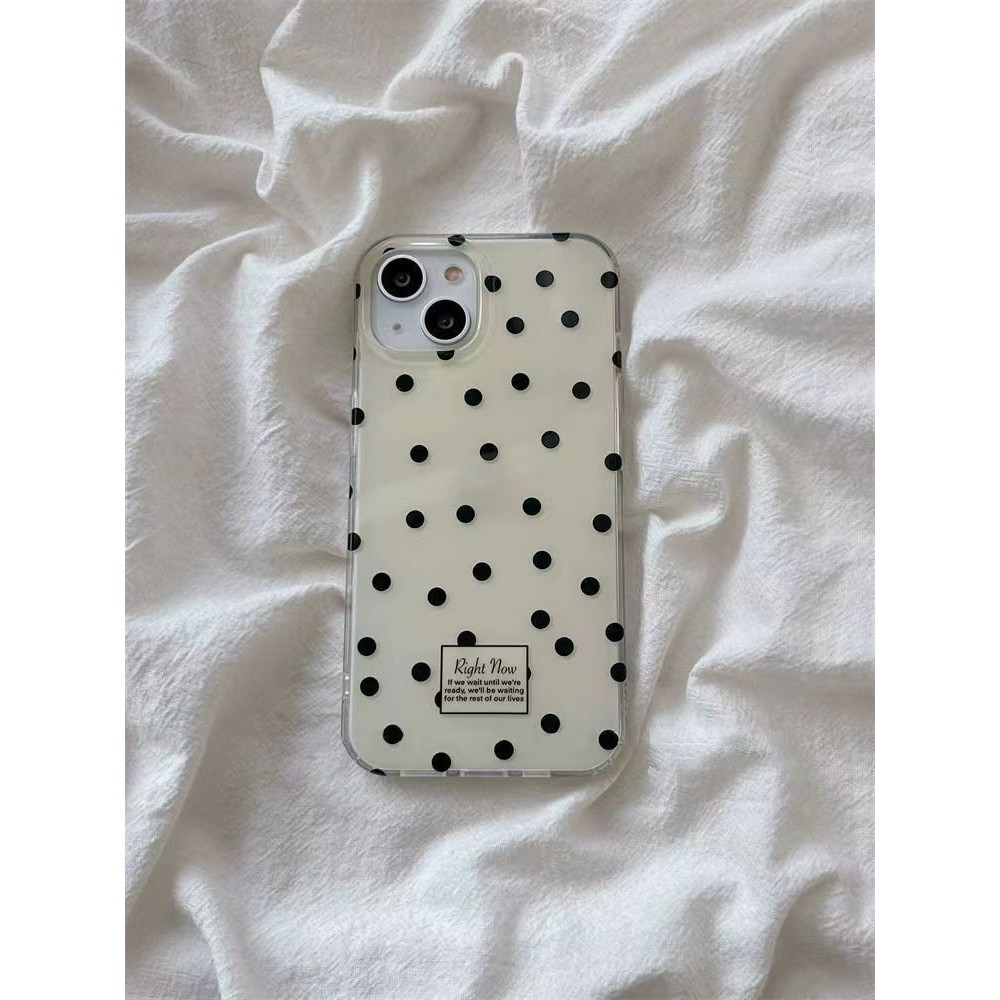 Imd พื้นหลังสีขาวคู่ลายจุดสีดําเหมาะสําหรับ iPhone16ProMax เคสโทรศัพท์ iPhone15Pro Niche 14 Girls 13/12/11/Shock-proof Case ULMD