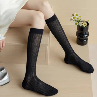 🌈พร้อมส่งจากไทย🧦ถุงเท้ายาวสีขาวญี่ปุ่น ผ้าตาข่าย นุ่ม สบาย ระบายอากาศได้ดี สไตล์บัลเล่ต์