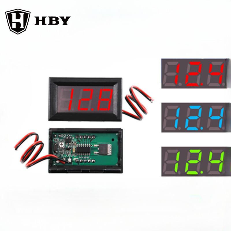 สองสาย DC5V-120V DC จอแสดงผลดิจิตอลโวลต์มิเตอร์แบบดิจิตอลหัวรถยนต์ไฟฟ้าการเชื่อมต่อป้องกันการย้อนกลับ 0.56