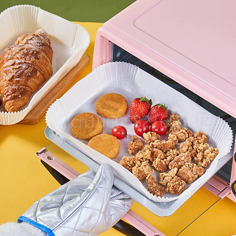 50pcs Air Fryer Disposable Paper Mats Rectangle Paper Tray Oilproof Non-Stick Baking Mat for Air Fry