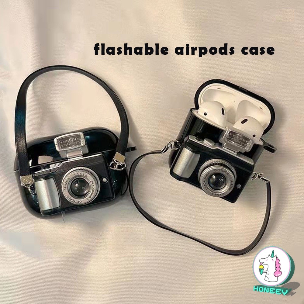 แฟชั่น 3D Flashable Cmaera Airpods Case เข้ากันได้กับ Airpods 1/2/3/pro หูฟังไร้สายบลูทูธซิลิโคนอ่อนนุ่มฝาครอบป้องกัน