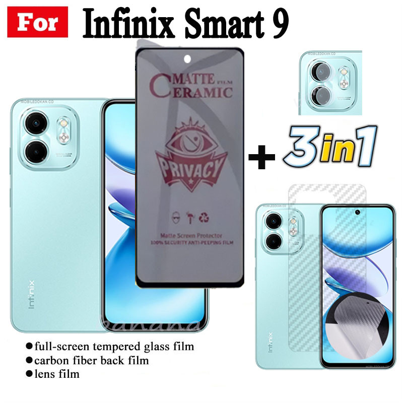 3 IN 1 Infinix Smart 9 Anti-Spy Privacy Ceramic film สําหรับ Infinix Smart9 สมาร์ท 8 เลนส์กล้องป้องกันหน้าจอและฟิล์มด้านหลัง