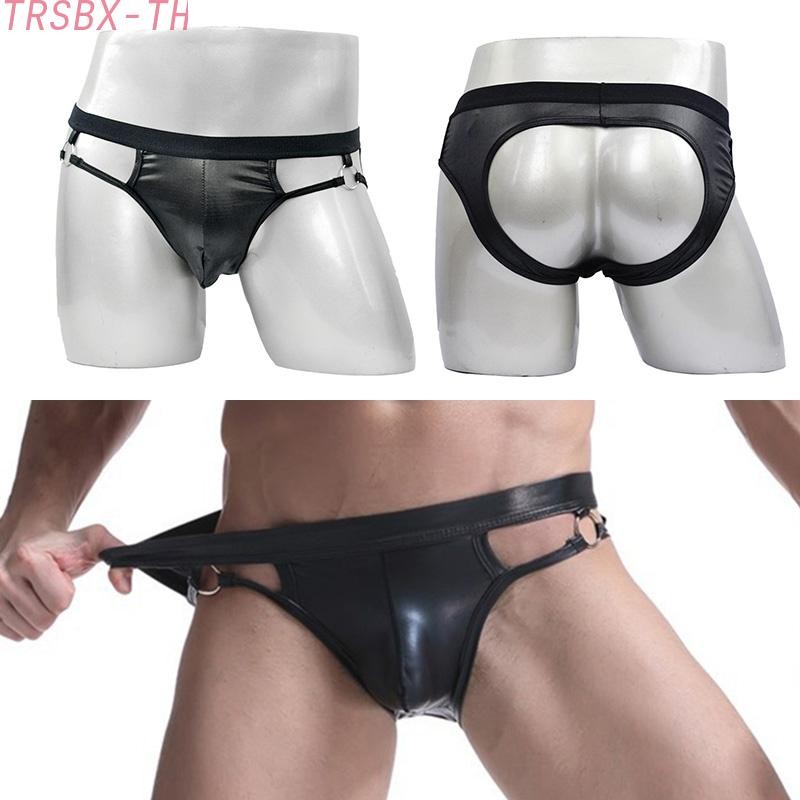 BIG DISCOUNTS New Faux Leather Comfy Men Jockstraps Brief Sissy Thong ชุดชั้นในหนัง PU [TRSBX-TH]