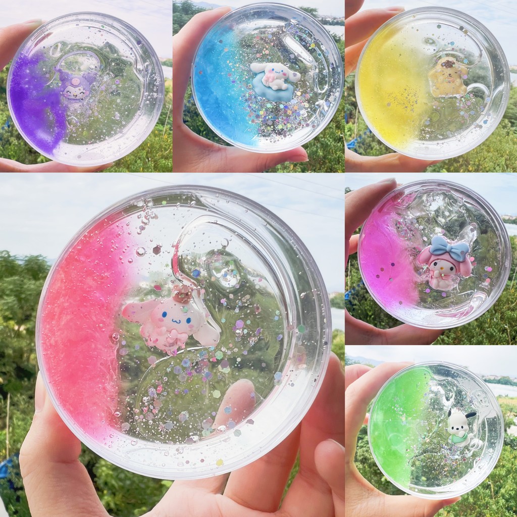 [รูปฟรี]SANRIO Slime Kuromi Melody กาวโฟมเมือกสัตว์เลี้ยงน่ารักพร้อมตุ๊กตาดินเหนียวคริสตัลของเล่นดินเหนียวไม่ติด
