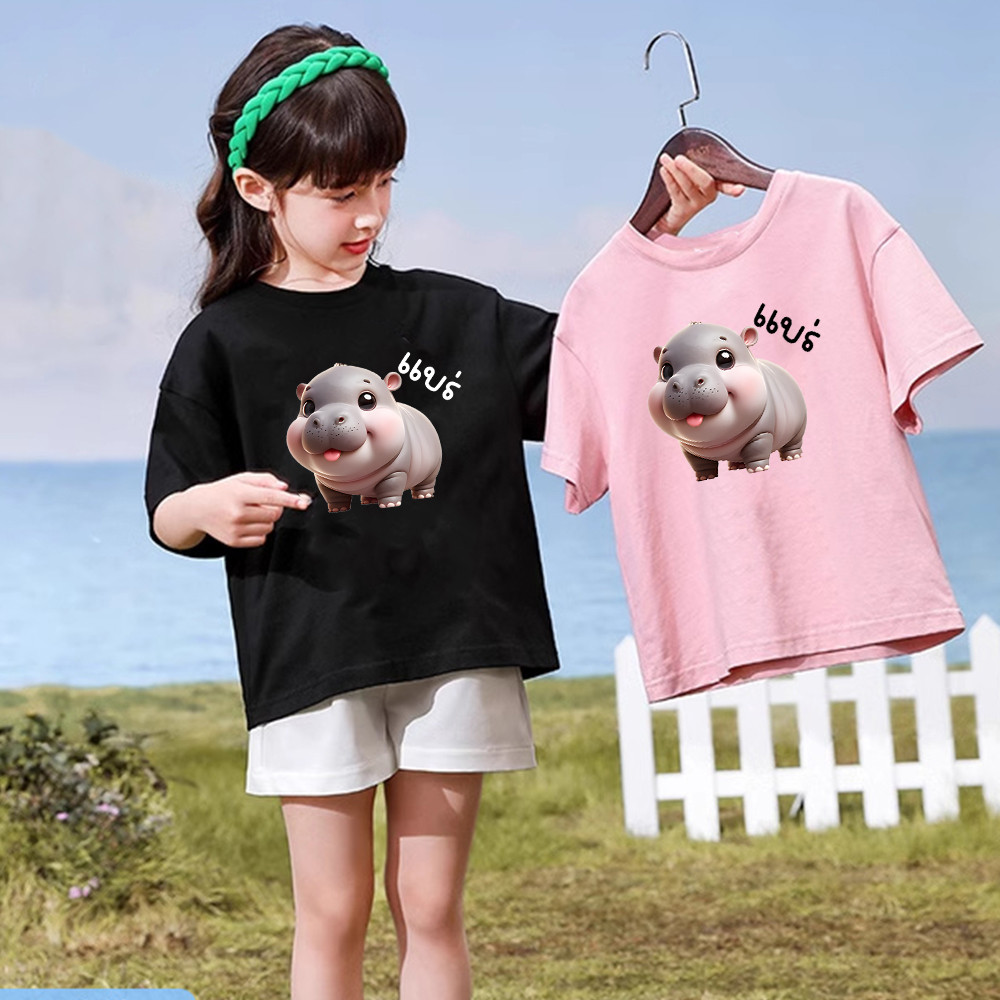 Moodeng Hippo Kids T-shirt Cute Hippo Dwarf Hippo Boy and Girls T-shirt Soft Tee Tops