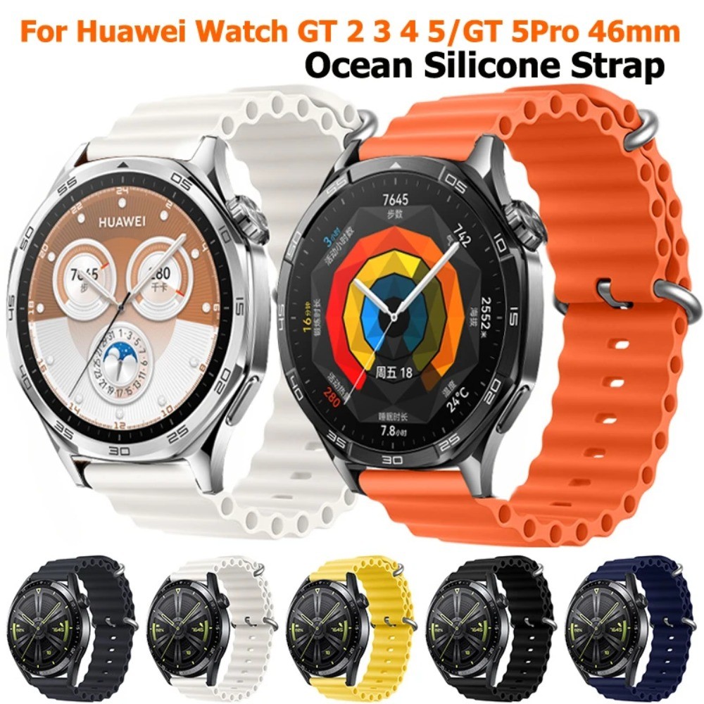 20 22mm Ocean สายซิลิโคนสําหรับนาฬิกา Huawei GT5 5Pro 46 มม.สร้อยข้อมือ Correa สําหรับ Huawei นาฬิกา GT2 3 4 46 มม.GT2Pro GT2e GSPro GS3