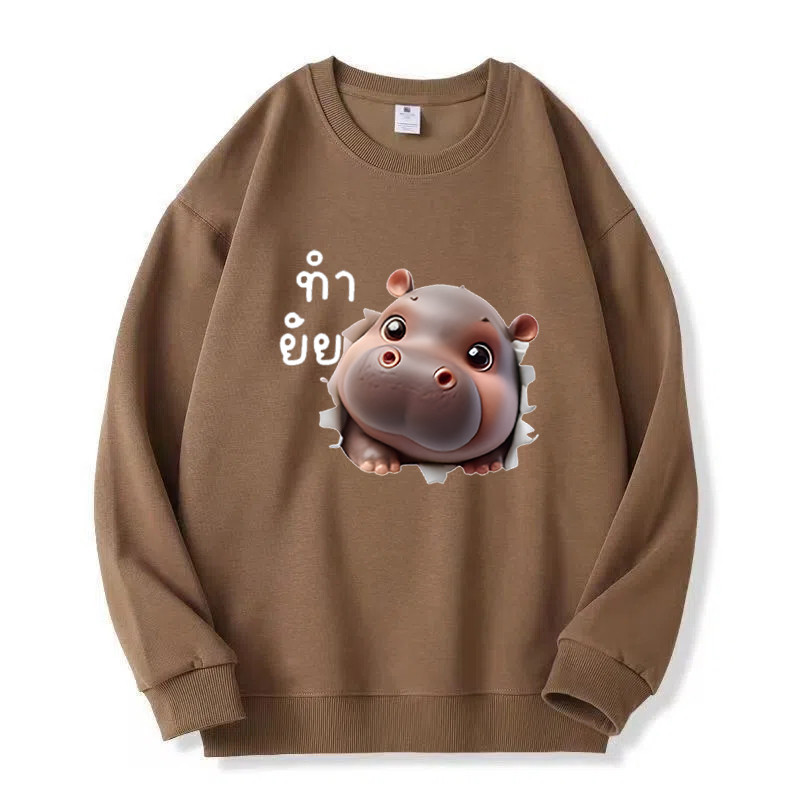 การ์ตูนอะนิเมะ เด้ง หมู หมู เติ้ง พิมพ์รอบคอ หมวก ผู้หญิงฤดูใบไม้ร่วง/ฤดูหนาวหลวมสบายๆแขนยาวคู่ สูงสุด